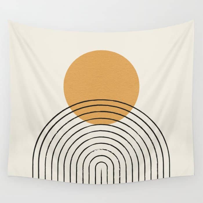 Gold Sun Rainbow Mid-Century Full Wall Tapestry