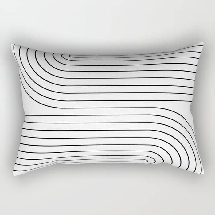 Minimal Line Curvature I Black And White Mid Century Modern Arch Abstract Rectangular Pillow