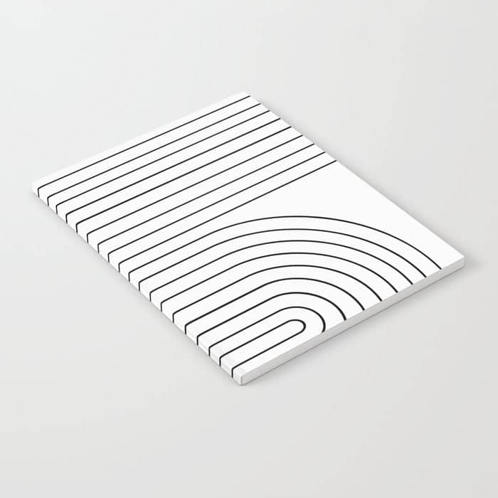 Minimal Line Curvature I Black And White Mid Century Modern Arch Abstract Notebook