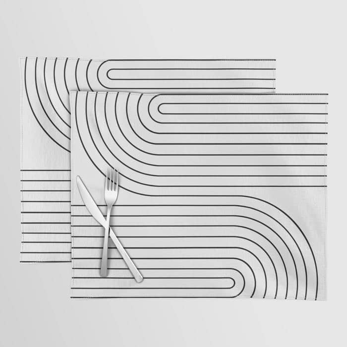 Minimal Line Curvature I Black And White Mid Century Modern Arch Abstract Placemat