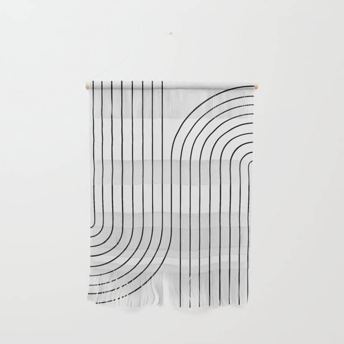 Minimal Line Curvature I Black And White Mid Century Modern Arch Abstract Wall Hanging