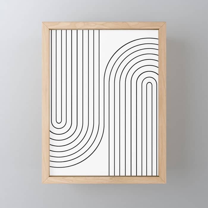Minimal Line Curvature I Black And White Mid Century Modern Arch Abstract Mini Art Print