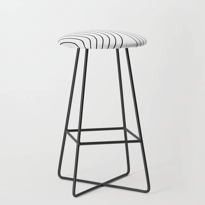 Minimal Line Curvature I Black And White Mid Century Modern Arch Abstract Stool