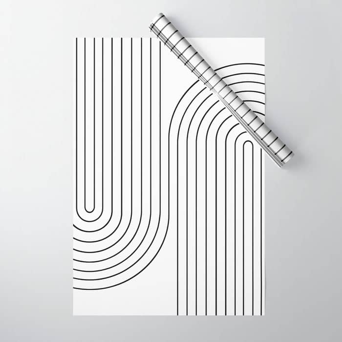 Minimal Line Curvature I Black And White Mid Century Modern Arch Abstract Wrapping Paper