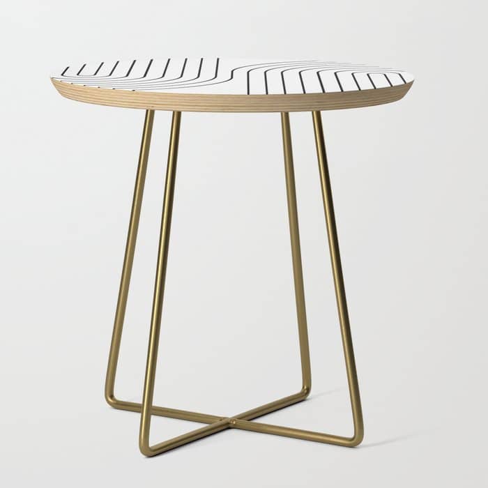 Minimal Line Curvature I Black And White Mid Century Modern Arch Abstract Side Table