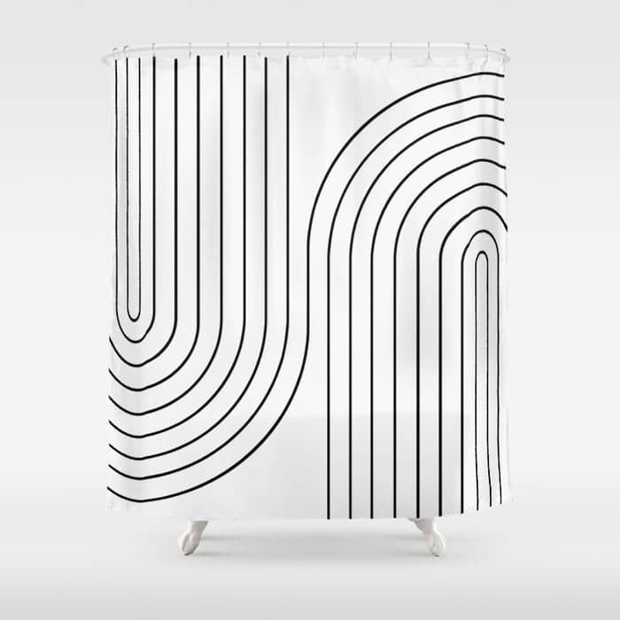 Minimal Line Curvature I Black And White Mid Century Modern Arch Abstract Shower Curtain