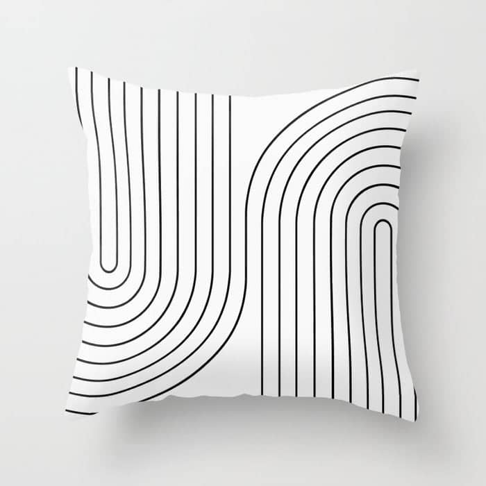 Minimal Line Curvature I Black And White Mid Century Modern Arch Abstract Throw Pillow