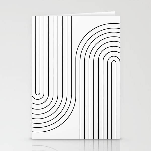 Minimal Line Curvature I Black And White Mid Century Modern Arch Abstract Stationery Card