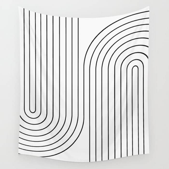 Minimal Line Curvature I Black And White Mid Century Modern Arch Abstract Wall Tapestry