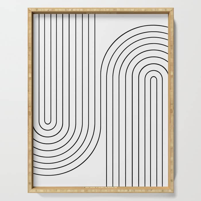 Minimal Line Curvature I Black And White Mid Century Modern Arch Abstract Serving Tray