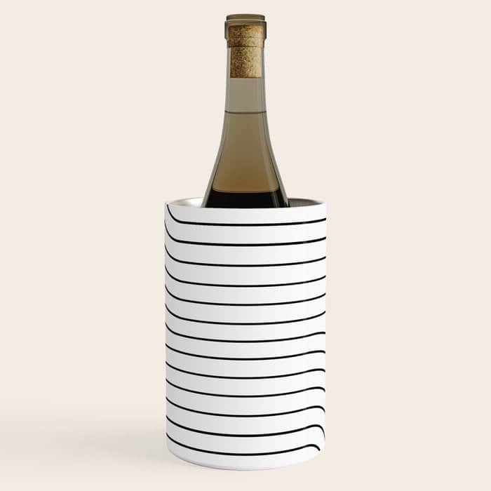 Minimal Line Curvature I Black And White Mid Century Modern Arch Abstract Wine Chiller