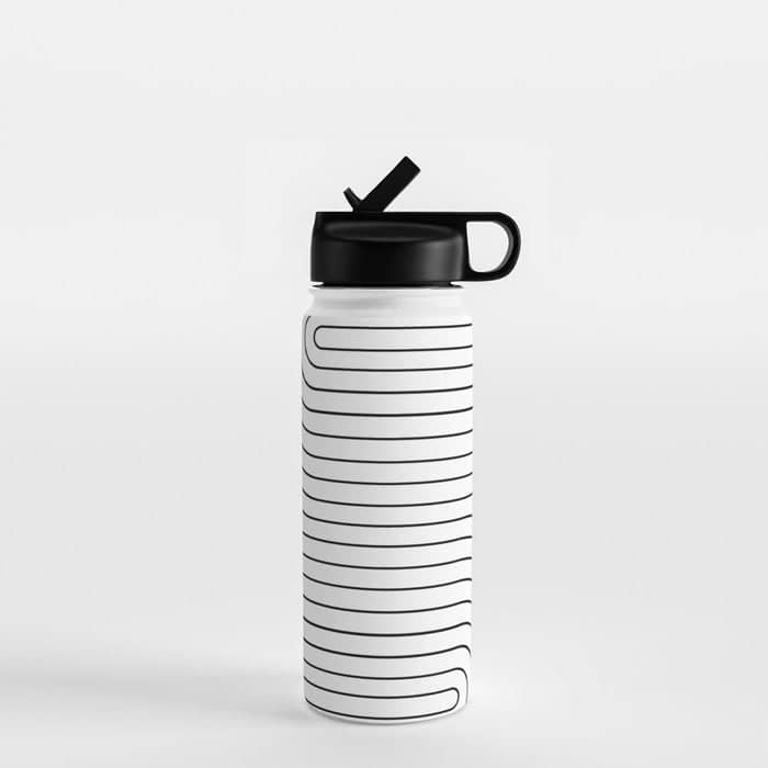 Minimal Line Curvature I Black And White Mid Century Modern Arch Abstract Water Bottle
