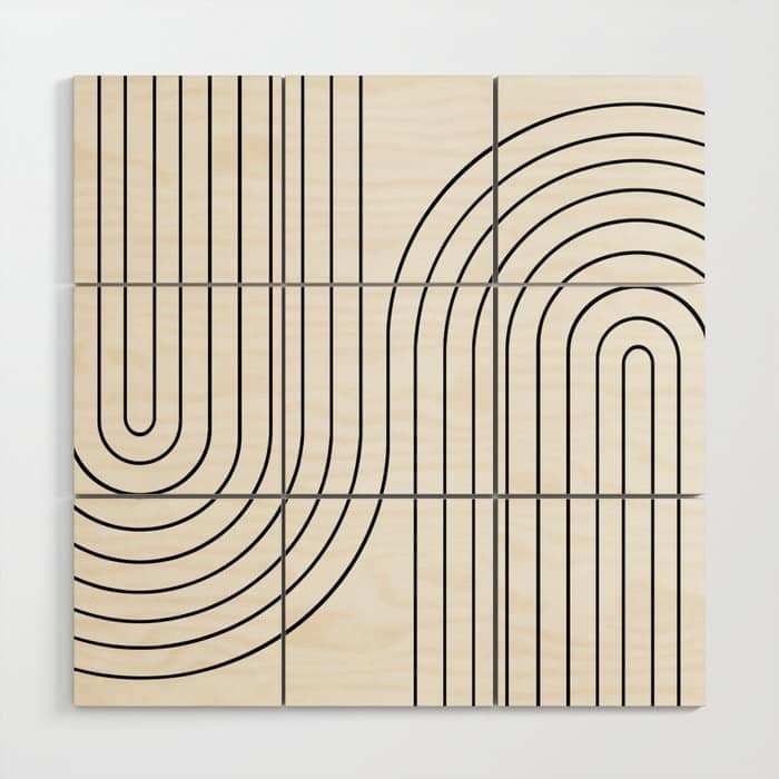 Minimal Line Curvature I Black And White Mid Century Modern Arch Abstract Wood Wall Art