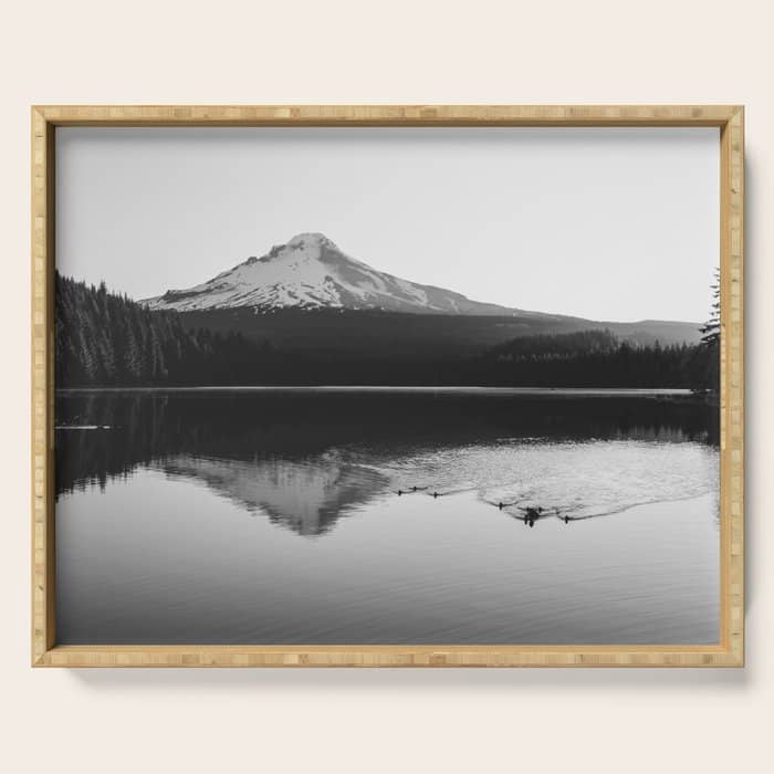 Wild Mountain Sunrise - Black And White Nature Photography Serving Tray