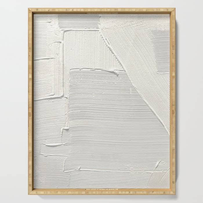 Relief [2]: An Abstract, Textured Piece In White By Alyssa Hamilton Art Serving Tray