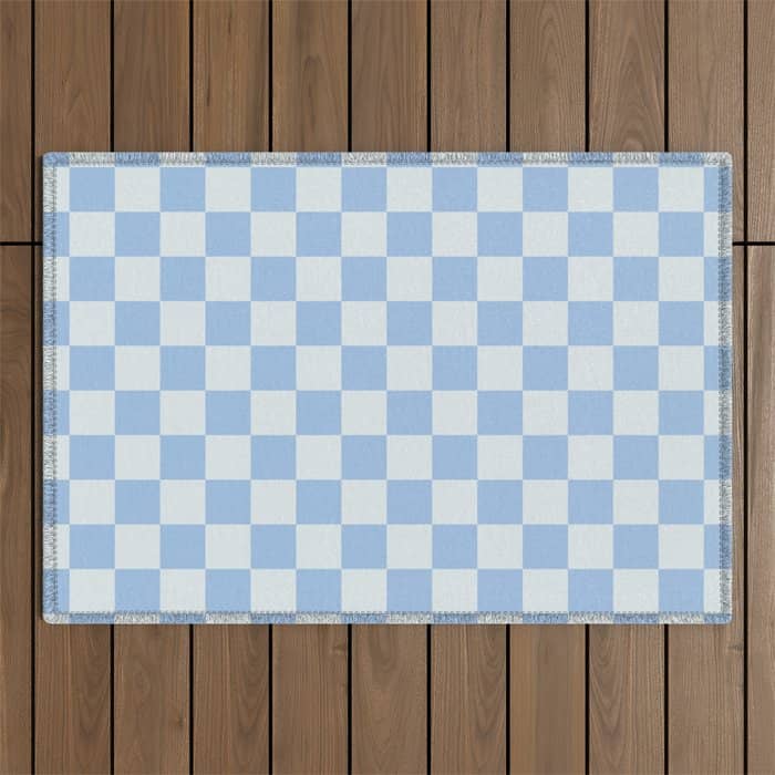 Checkerboard Mini Check Pattern In Powder Blue Outdoor Rug
