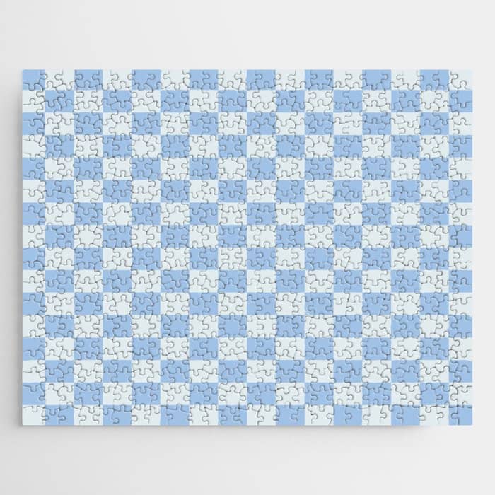 Checkerboard Mini Check Pattern In Powder Blue Jigsaw Puzzle