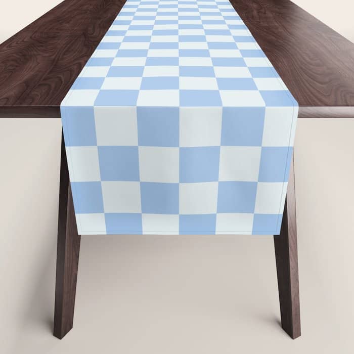 Checkerboard Mini Check Pattern In Powder Blue Table Runner
