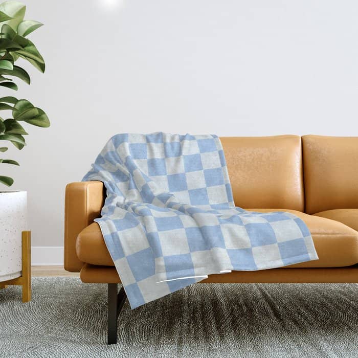 Checkerboard Mini Check Pattern In Powder Blue Throw Blanket