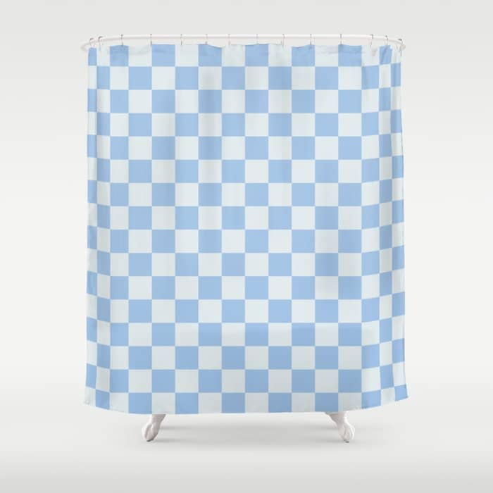 Checkerboard Mini Check Pattern In Powder Blue Shower Curtain