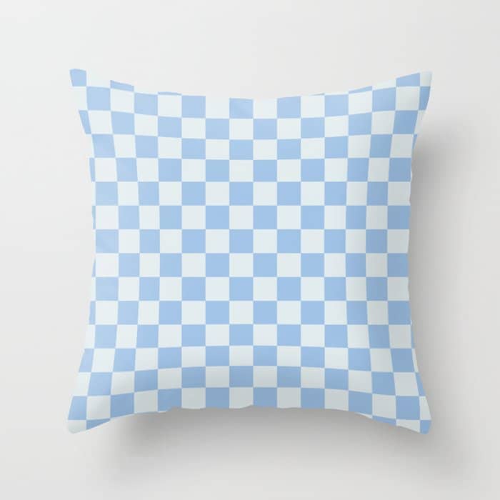Checkerboard Mini Check Pattern In Powder Blue Throw Pillow