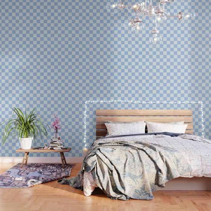 Checkerboard Mini Check Pattern In Powder Blue Wallpaper