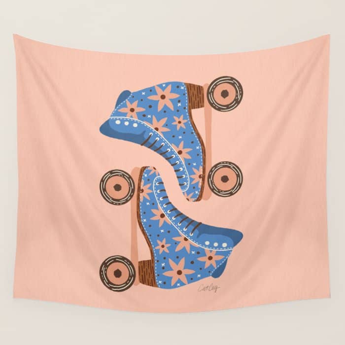 Retro Roller Skates - Blue & Peach Palette Wall Tapestry