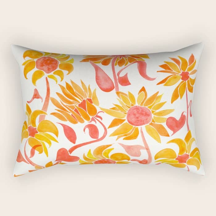 Sunflower Watercolor - Fiery Palette Rectangular Pillow