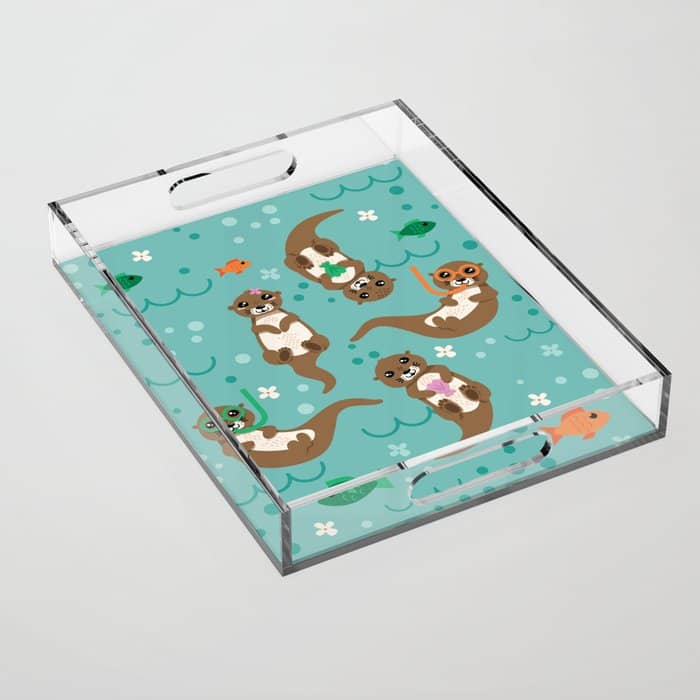 Kawaii Otters Playing Underwater Acrylic Tray