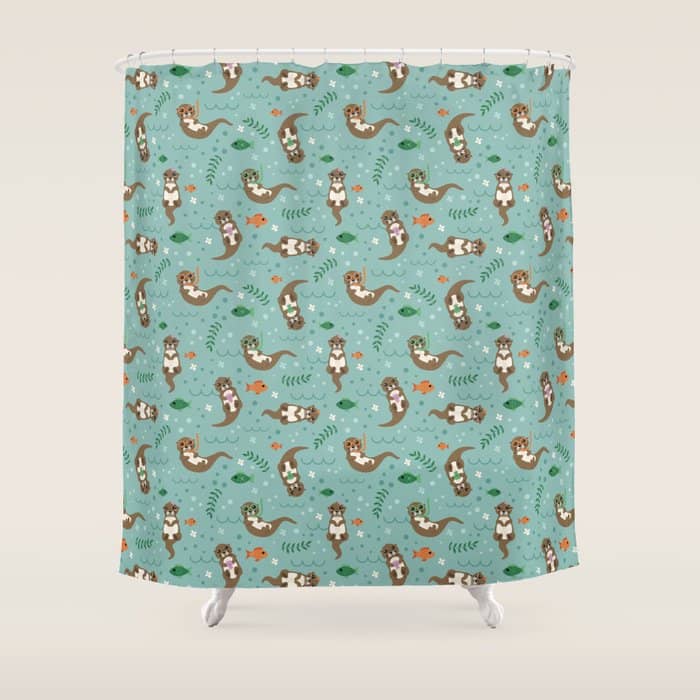 Kawaii Otters Playing Underwater Shower Curtain