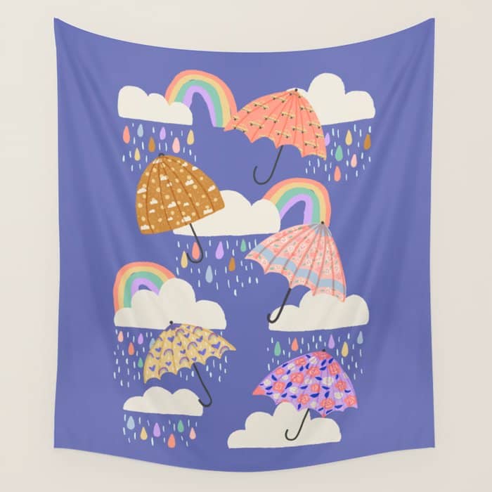 Spring Rain With Umbrellas Wall Tapestry