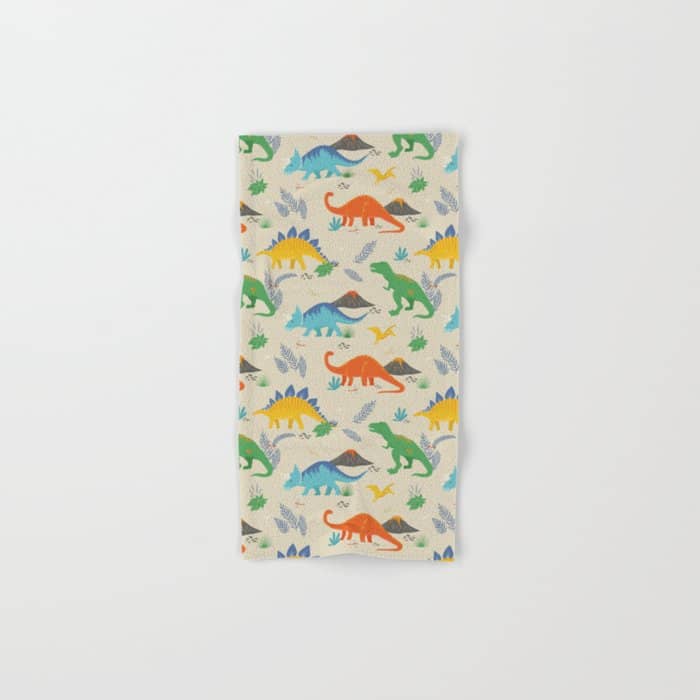 Jurassic Dinosaurs In Primary Colors Bath Towel
