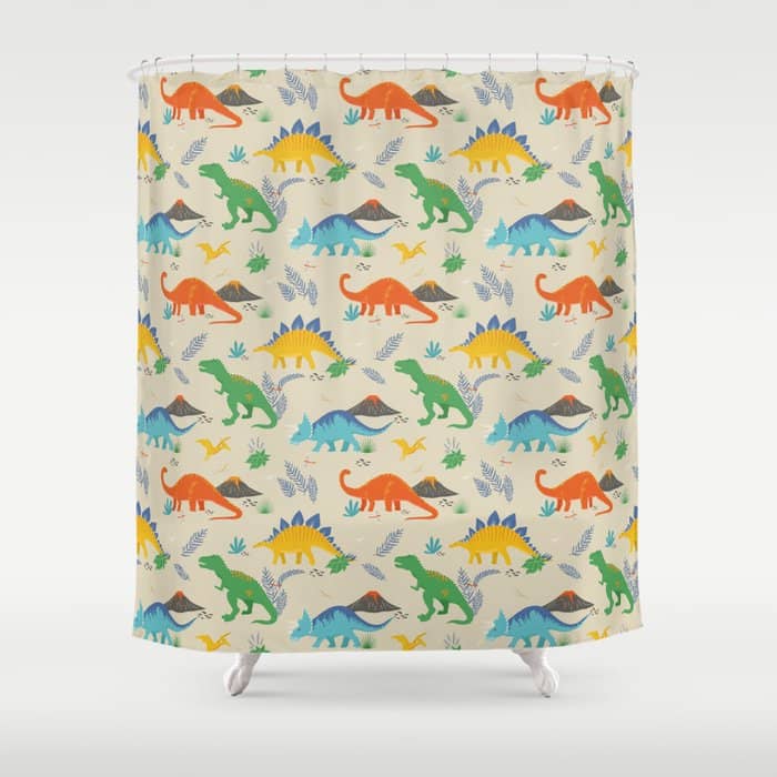 Jurassic Dinosaurs In Primary Colors Shower Curtain