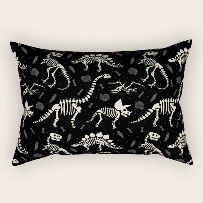 Dinosaur Fossils On Black Rectangular Pillow