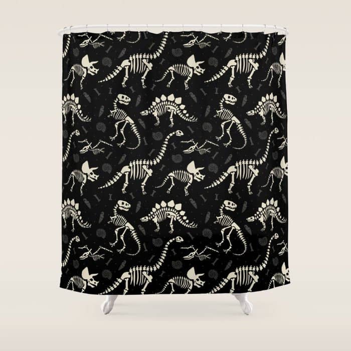 Dinosaur Fossils On Black Shower Curtain