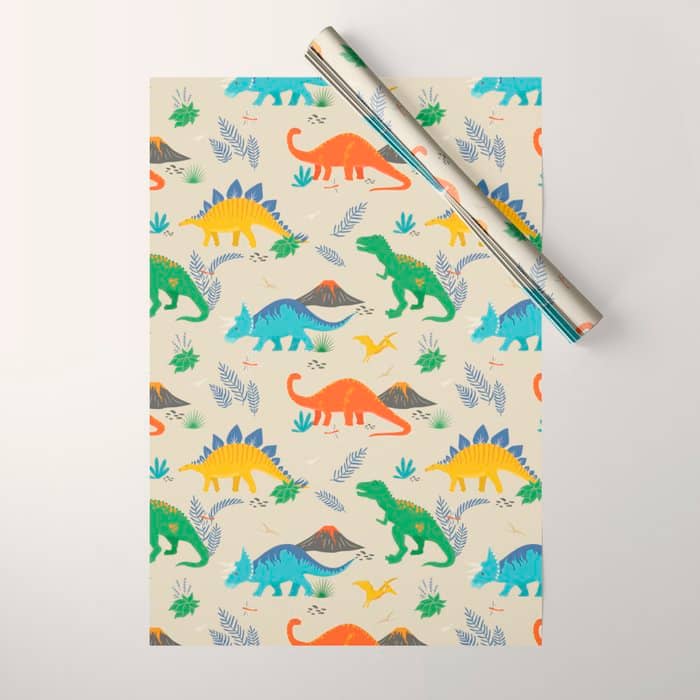 Jurassic Dinosaurs In Primary Colors Wrapping Paper