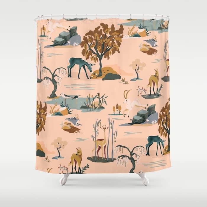 Cute Peach Wildlife Pattern Shower Curtain