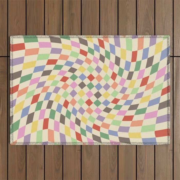 Colorful Checkered Swirl Pattern Outdoor Rug
