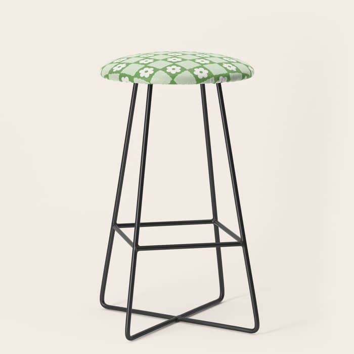 Retro Flower Checker In Forest Green Stool