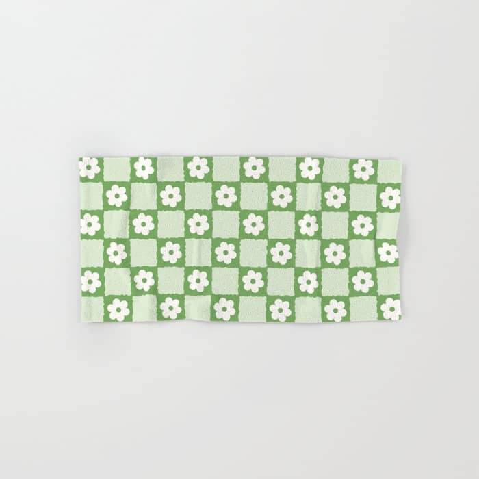 Retro Flower Checker In Forest Green Bath Towel
