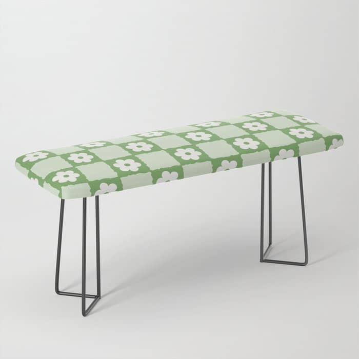 Retro Flower Checker In Forest Green Bench
