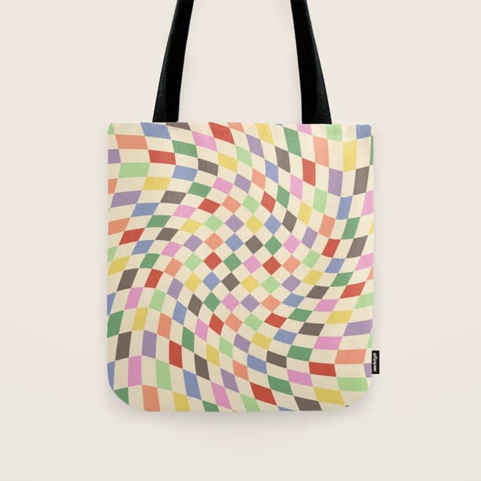 Colorful Checkered Swirl Pattern Tote Bag