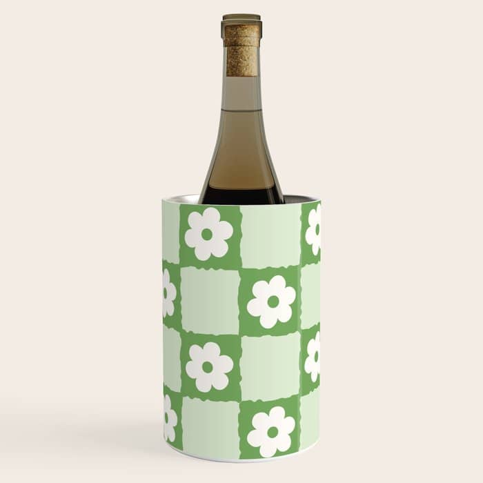 Retro Flower Checker In Forest Green Wine Chiller