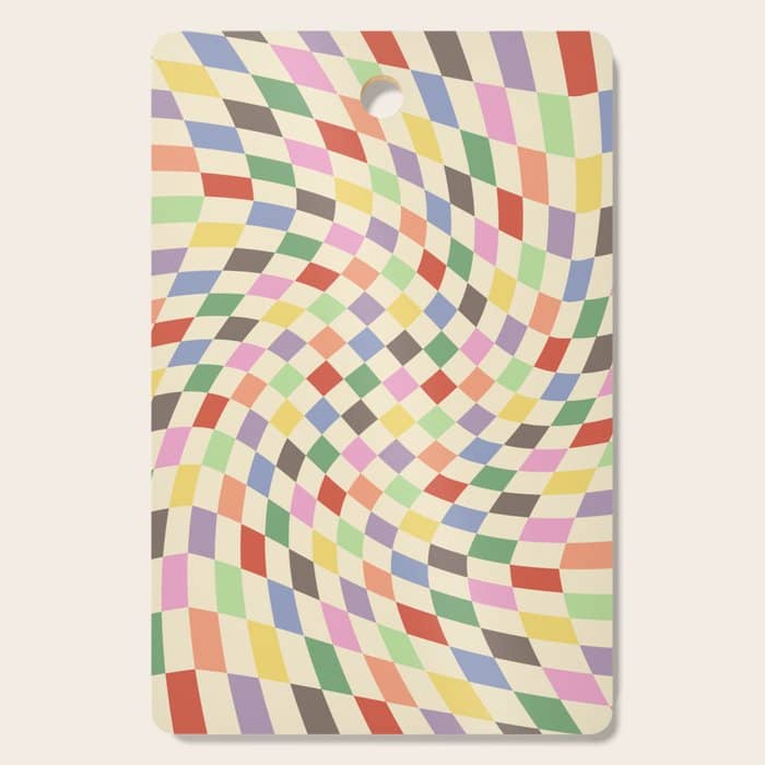 Colorful Checkered Swirl Pattern Cutting Board