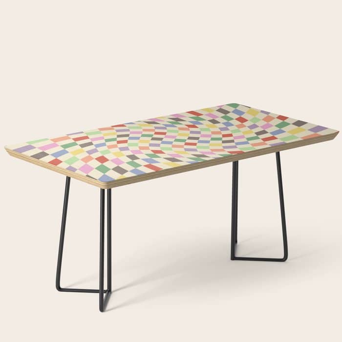 Colorful Checkered Swirl Pattern Coffee Table