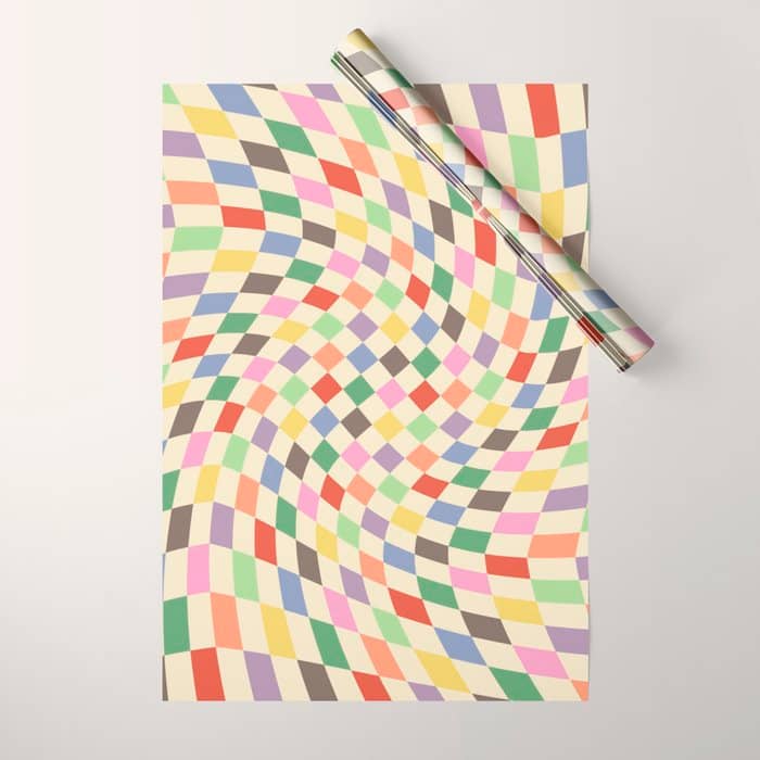 Colorful Checkered Swirl Pattern Wrapping Paper