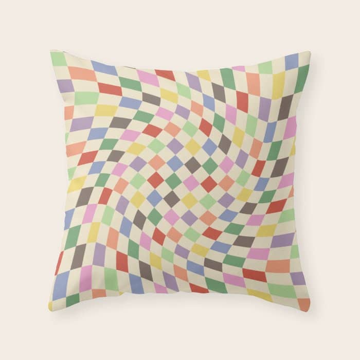 Colorful Checkered Swirl Pattern Throw Pillow