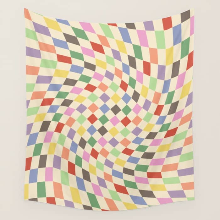 Colorful Checkered Swirl Pattern Wall Tapestry