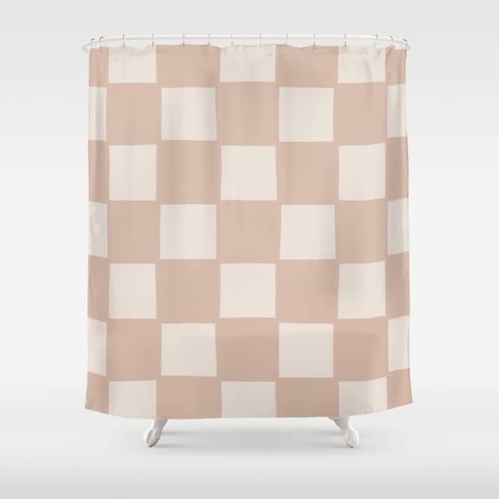 Playful Check In Sandy Beige Shower Curtain