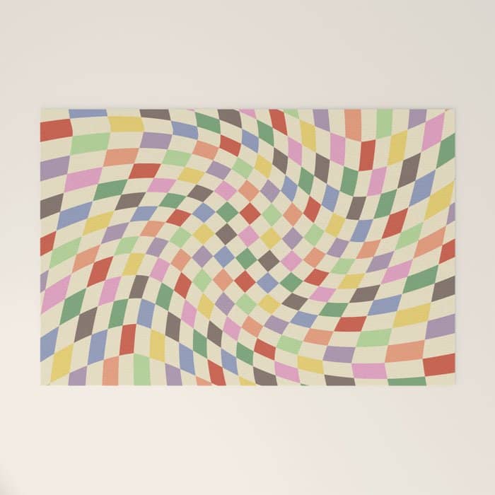 Colorful Checkered Swirl Pattern Welcome Mat